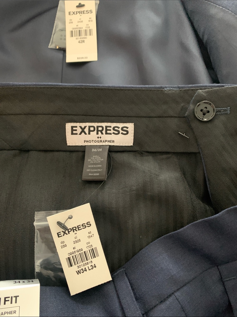 Express Men's Navy Two-Button Suit Jacket - Classic Tailored Blazer-New with Tag - Picture 6 of 7